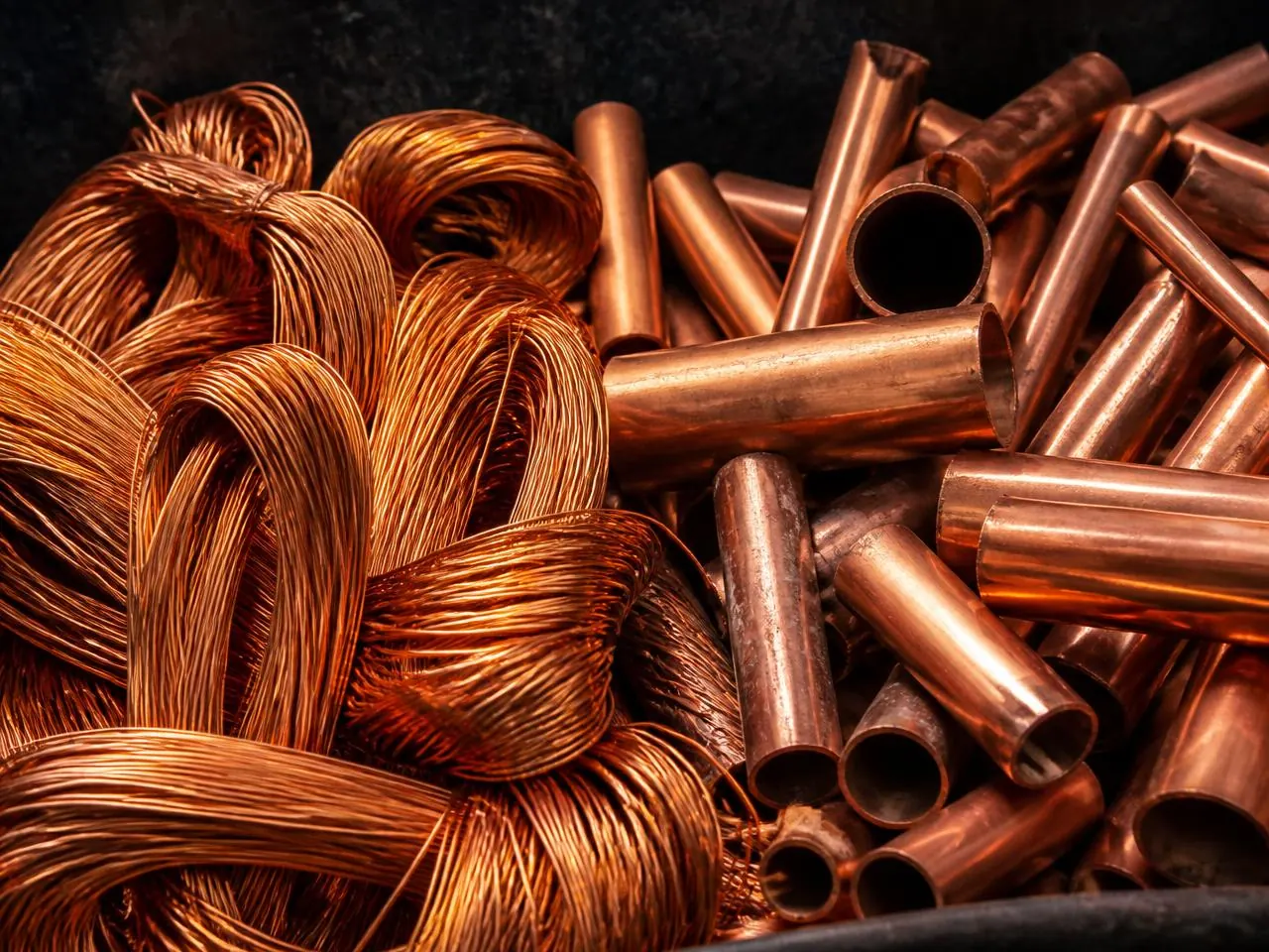 Clean copper pipe and sorted bare bright wire