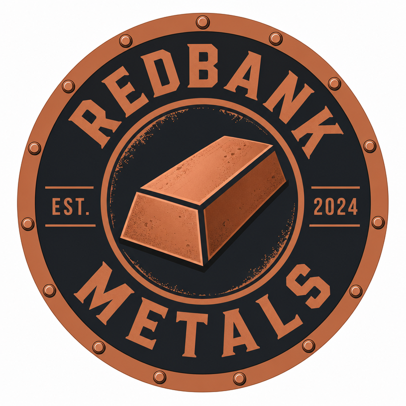 Redbank Metals circular copper and charcoal logo
