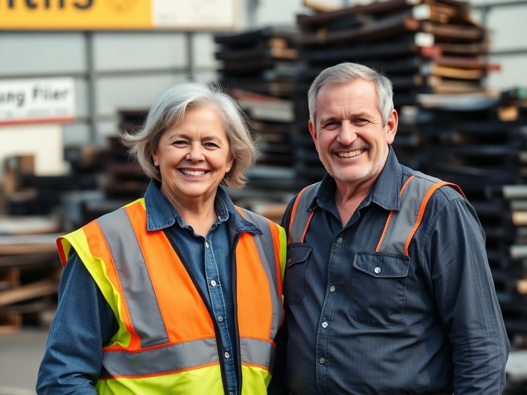 Ray and Marisol Calloway standing together in the scrap yard